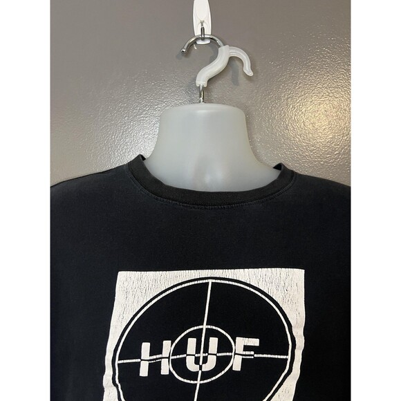 HUF Shirt Mens Medium Black Target Logo Graphic Streetwear Skate Crewneck Tee - Picture 4 of 6